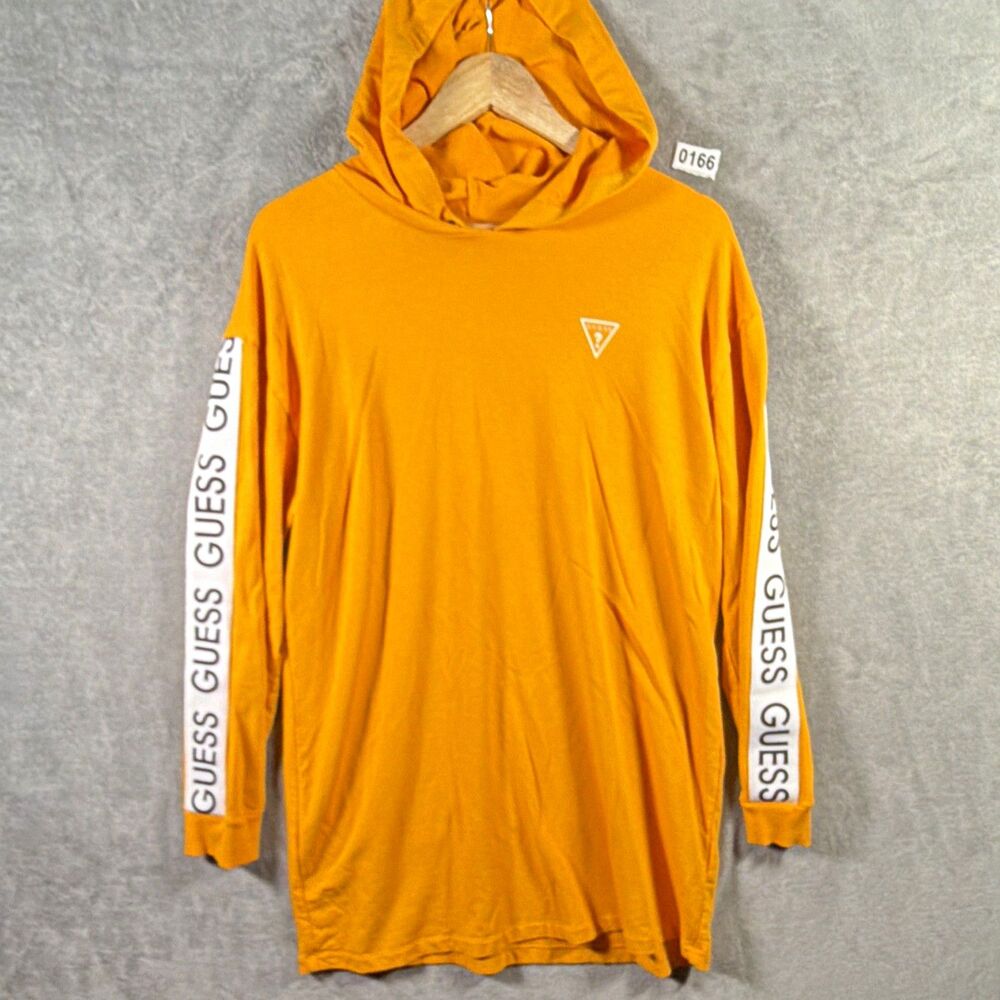 GUESS Yellow Pullover Hoodie Long Sleeve Logo Graphic Men’s M Regular